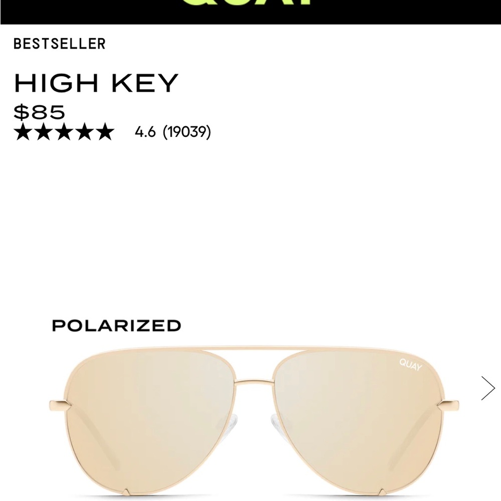 Quay Australia High Key Aviator Style Sunglasses. NEVER WORN